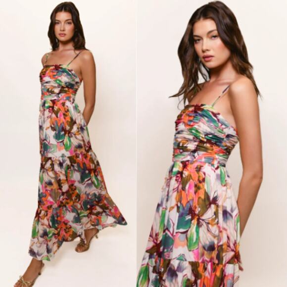 Hutch | NWT Bethy Blush Messy Rainbow Watercolor Floral Maxi Dress XS - Picture 1 of 11